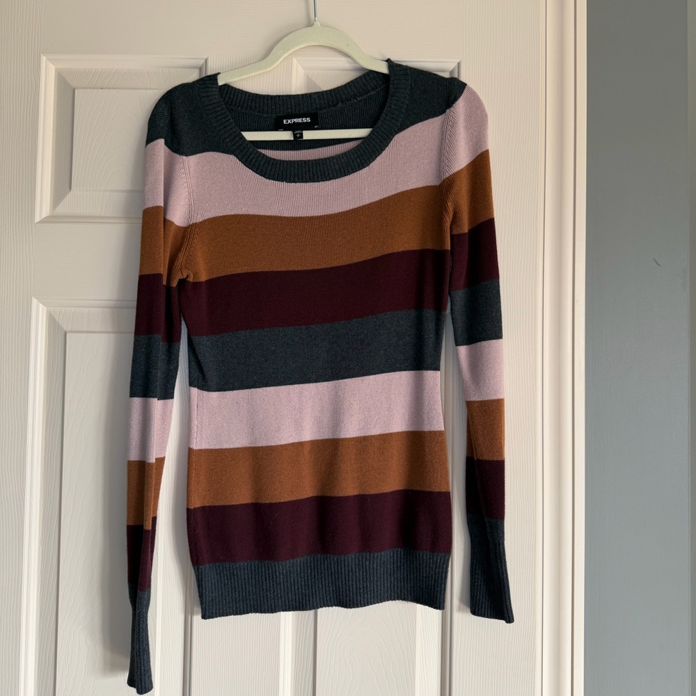 Express Fall Colorblock Crew Neck Sweater - Picture 3 of 5